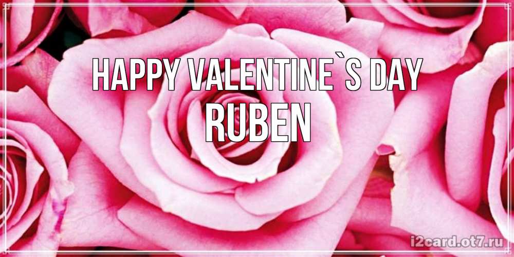 Greetings card с именем, Ruben Happy Valentine`s Day роза розовая на день Святого Валентина Greetings with text for free download 